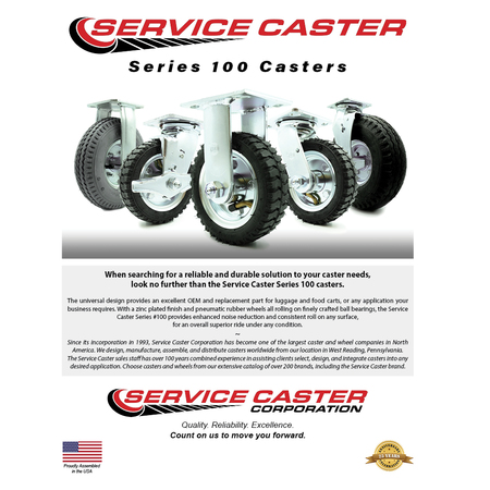 Service Caster 8 Inch Black Pneumatic Wheel Caster Swivel with Swivel Locks 2 with Brakes, 4PK SCC-100S280-PNB-BSL-2-TLB-2